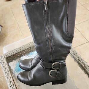 NWT Life Stride Gray Women's Knee-High Buckle Boots - Classic Riding Style